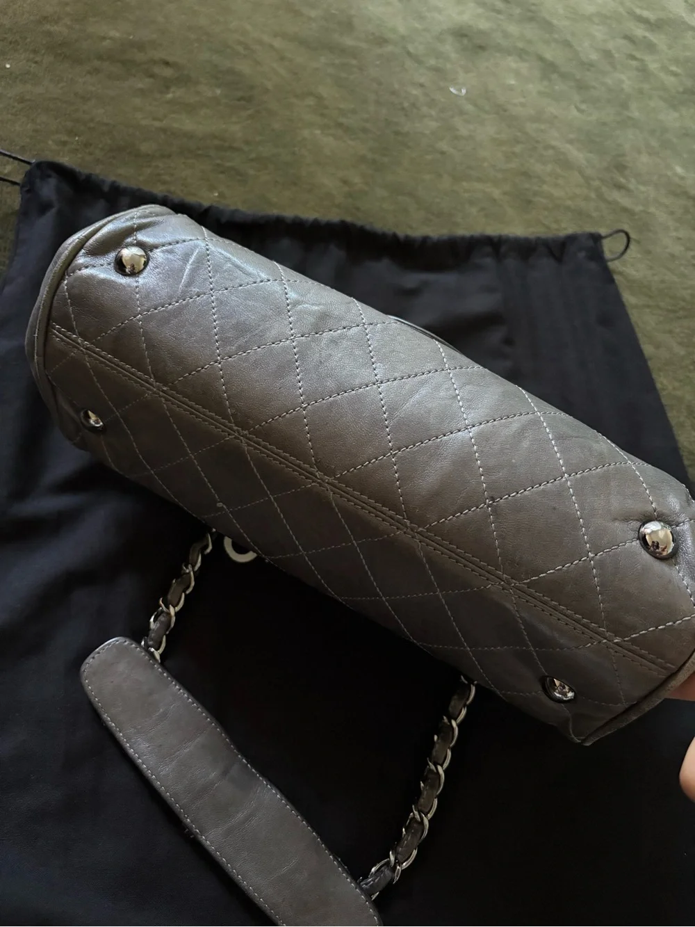 2008 Chanel CC Ritz Flap Gray Leather Shoulder Bag